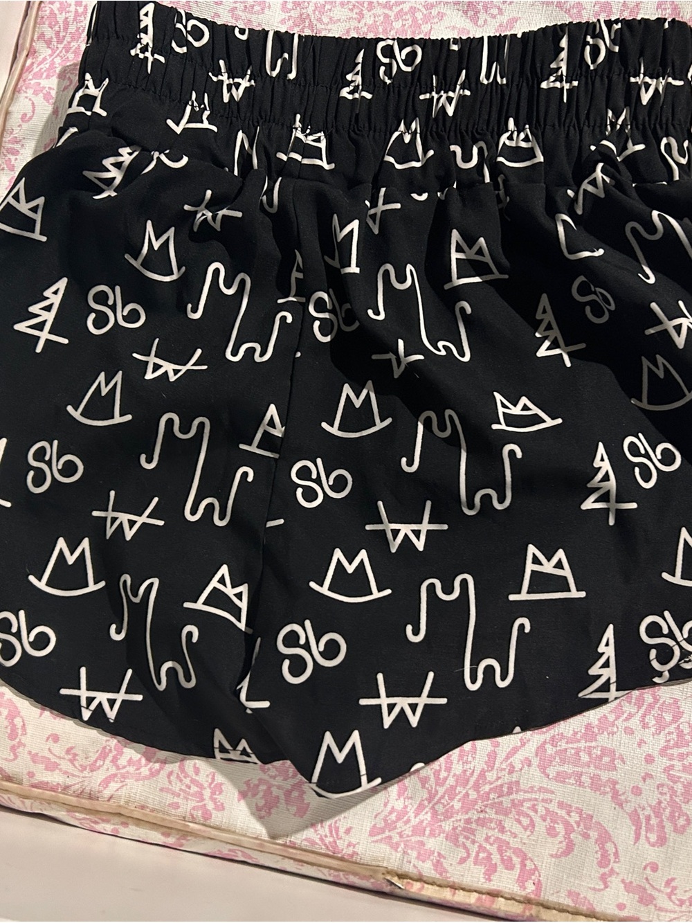 Black & White Athletic Shorts with Abstract Print